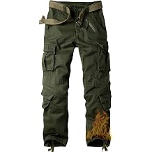 Mens Fleece Lined Outdoor Hiking Cargo Work Pants Casual Ski Ripstop Camo Trousers with 8 Pockets