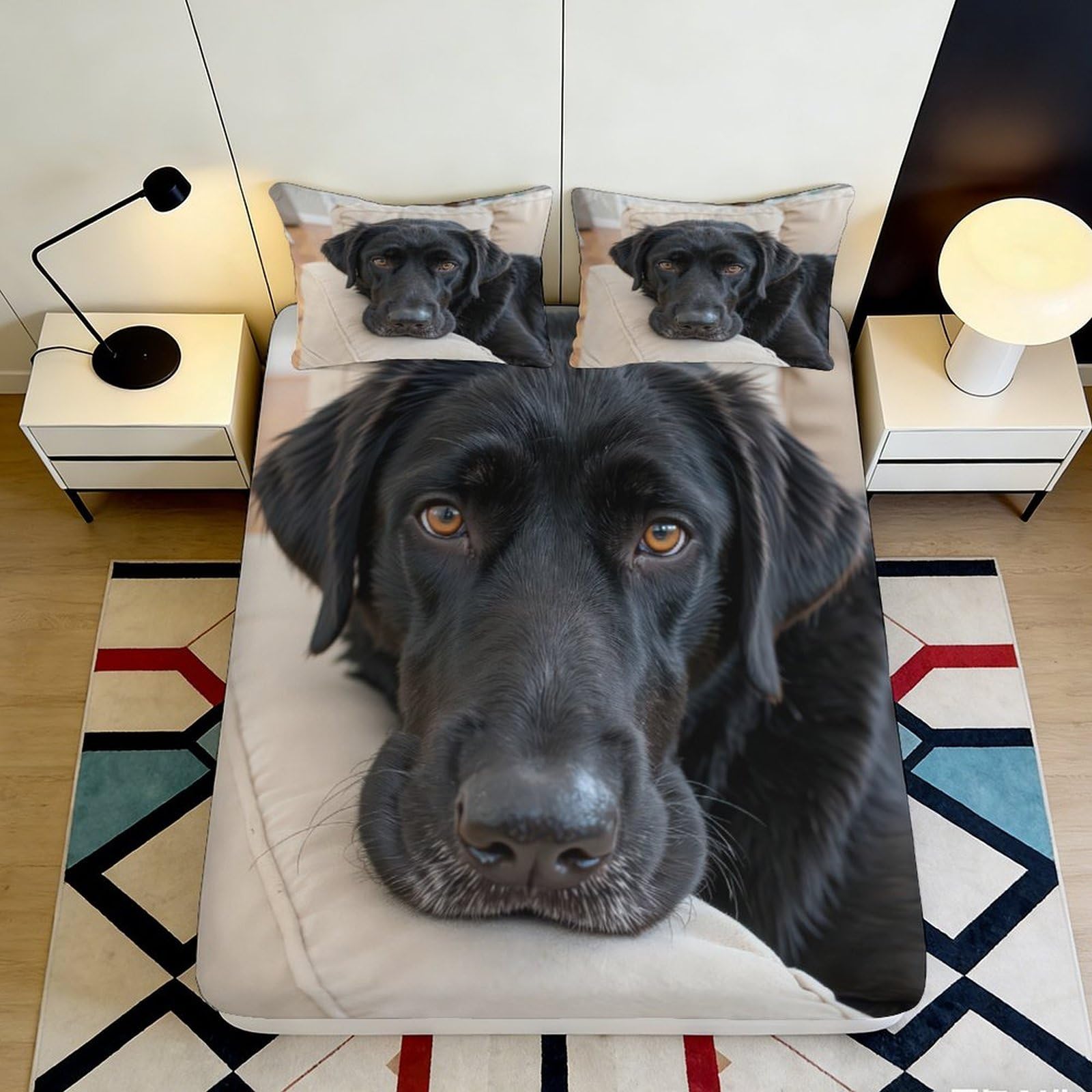 3D Printed Black Labrador Fitted Sheet Microfiber Soft Dog Face Bed Sheet for Bedroom Dorm Mattress Decor 90x200x25cm