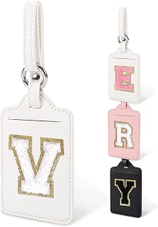 Unique Initial Letter Luggage Tags for Suitcases, Monogrammed Suitcase Luggage Identifier Tag,PU Leather TSA Approved Luggage Tags,Bag Tags for Men Women Kids Luggage Baggage Schoolbags(White-White V)