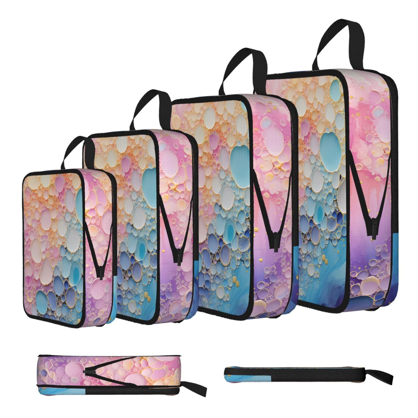 Colorful Blue Marble Compression Packing Cubes 4 Piece Set