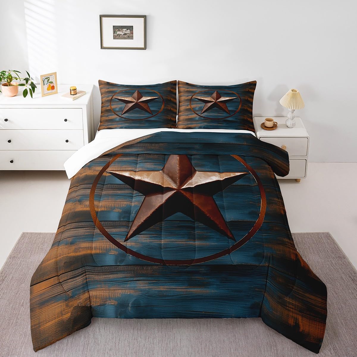 Edredón rústico Texas Star King ideal para renovar el dormitorio juvenil con estilo campestre