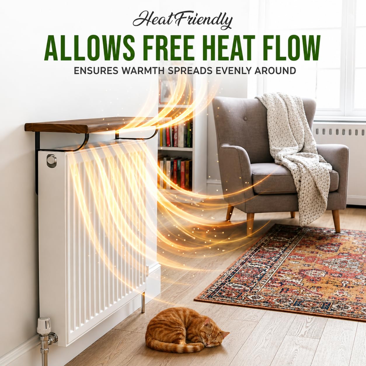 Mensola per termosifone da 90 cm - Senza foratura, adatta per affitti - Resistente al calore - Mensola galleggiante per termosifoni - Mensola decorativa sopra il termosifone per arredamento