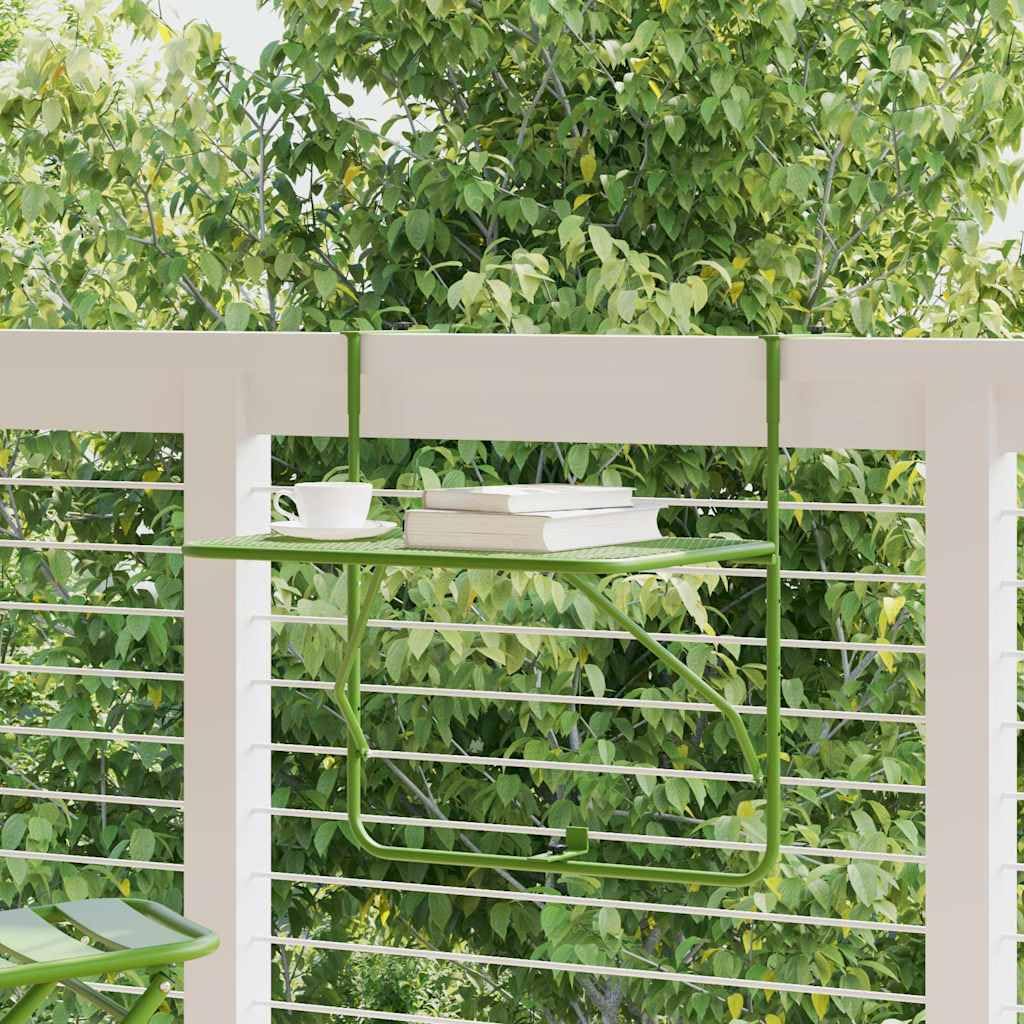 Tavolo da balcone verde, 60 x 40 cm, in acciaio, pieghevole | Salvaspazio, resistente alle intemperie, design a rete, per terrazza, veranda, ringhiera