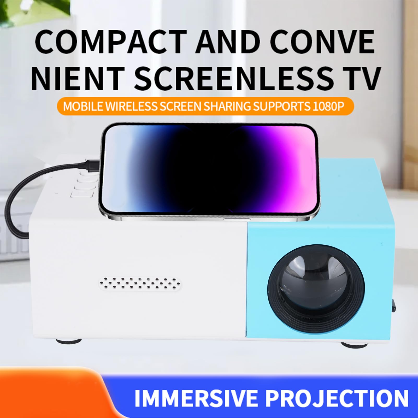 VBESTLIFE Proiettore Intelligente, Mini Proiettore Portatile Full HD 1080p, Compatibile con il Laptop con Stick Smartphone TV, per Home Theater Outdoor Camping