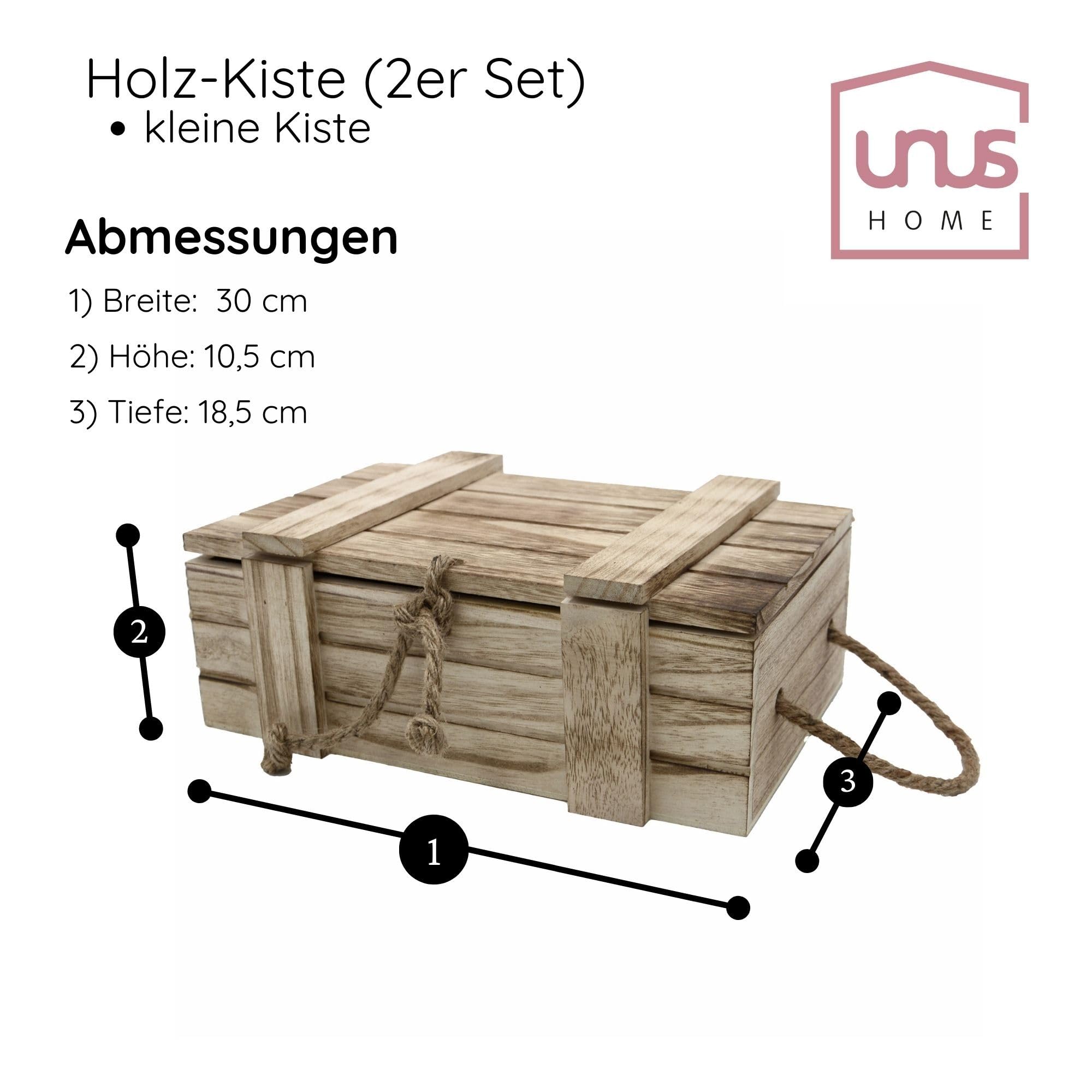 UNUS Set di 2 cassette di legno con coperchio, scrigni del tesoro, forziere, legno marrone, bauli, confezione regalo