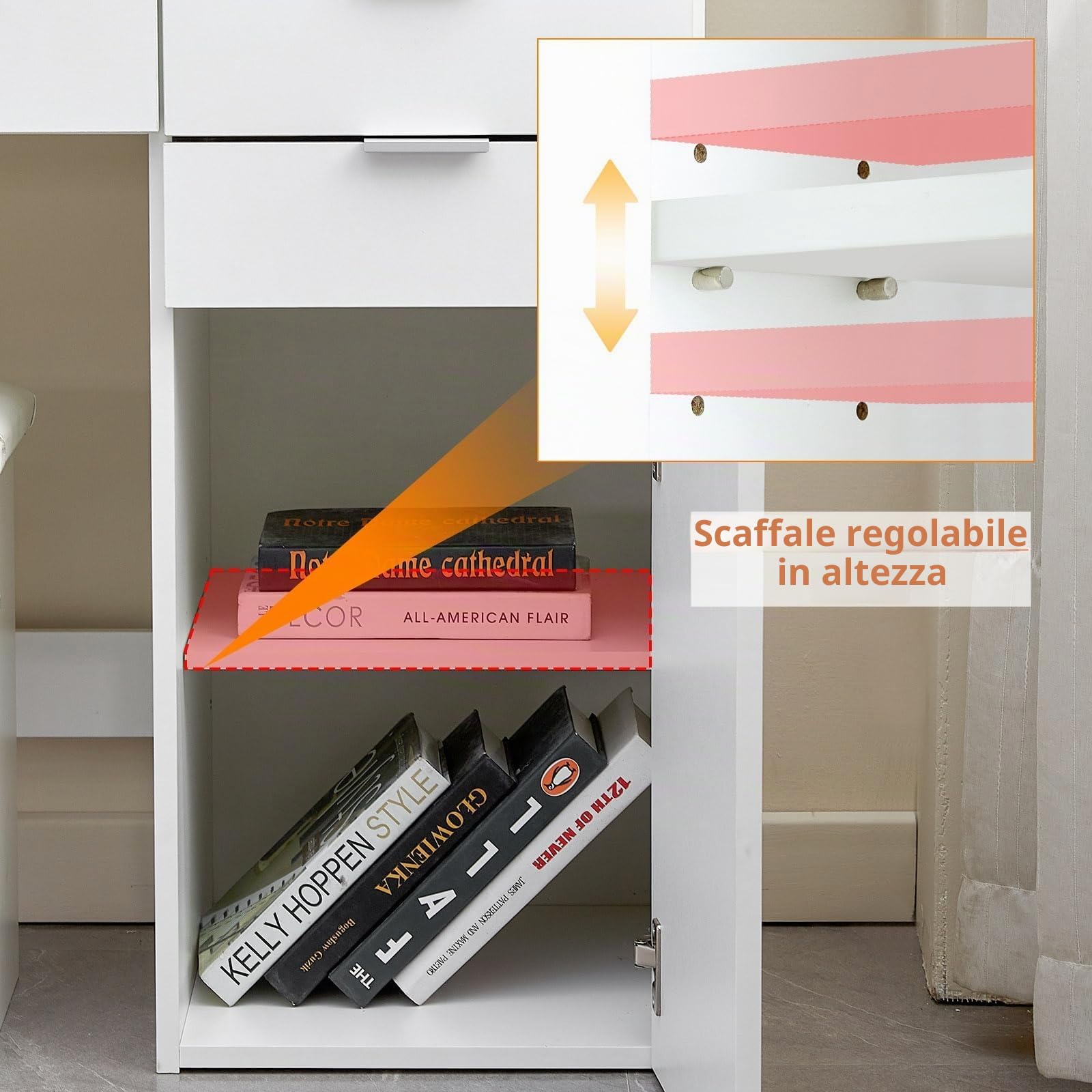 CLIPOP Tavolino da Trucco con Specchio a LED, Tavolino da Trucco con sgabello, Tavolino da Toilette con 4 Cassetti e 1 Contenitore Chiuso per la Camera da Letto