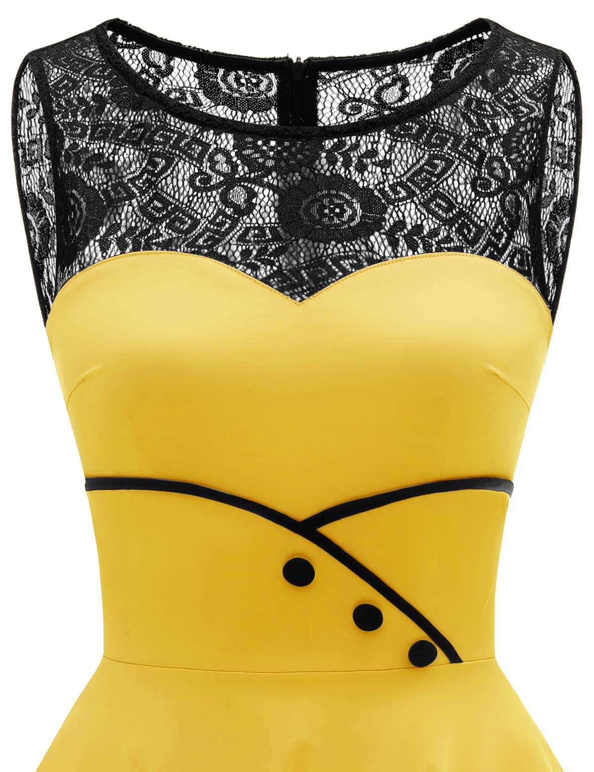 Bbonlinedress Abito da Cocktail da Donna Abito in Pizzo Rockabilly Gonna a Pieghe Vintage retrò Anni '50 Elegante Scollo Tondo Senza Maniche