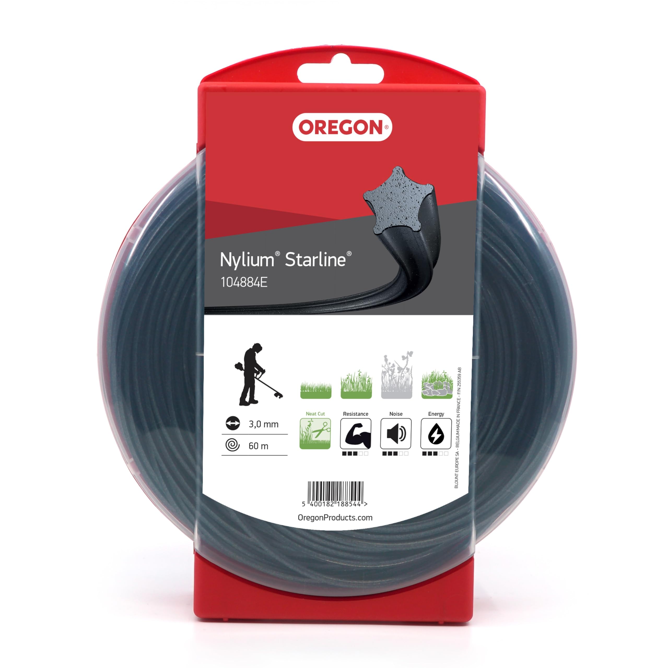 Oregon Nylium Star 3mm Strimmer Line, Trimmer Line Tackles Long Grass, Weeds, Edges & Thick Vegetation, Professional Heavy Duty Nylon Strimmer Wire, Fits Most Standard Models, 3.0mm x 60m (104884E)