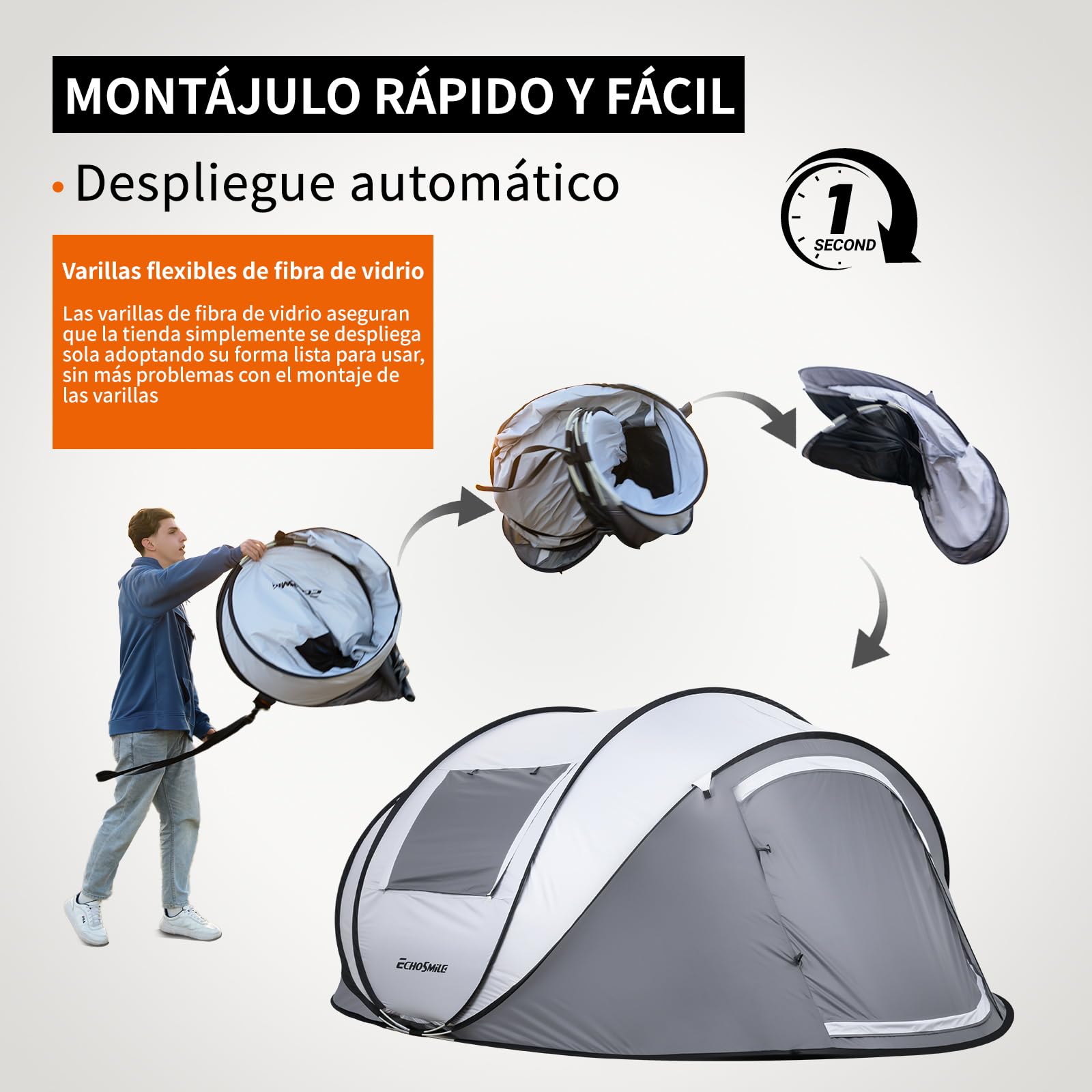 EchoSmile Tienda de Campaña Pop Up para 4-8 Personas-Impermeable, Montaje Rapido, Ultraligera Portátil con 2 Ventanas, para Camping Senderismo Playa