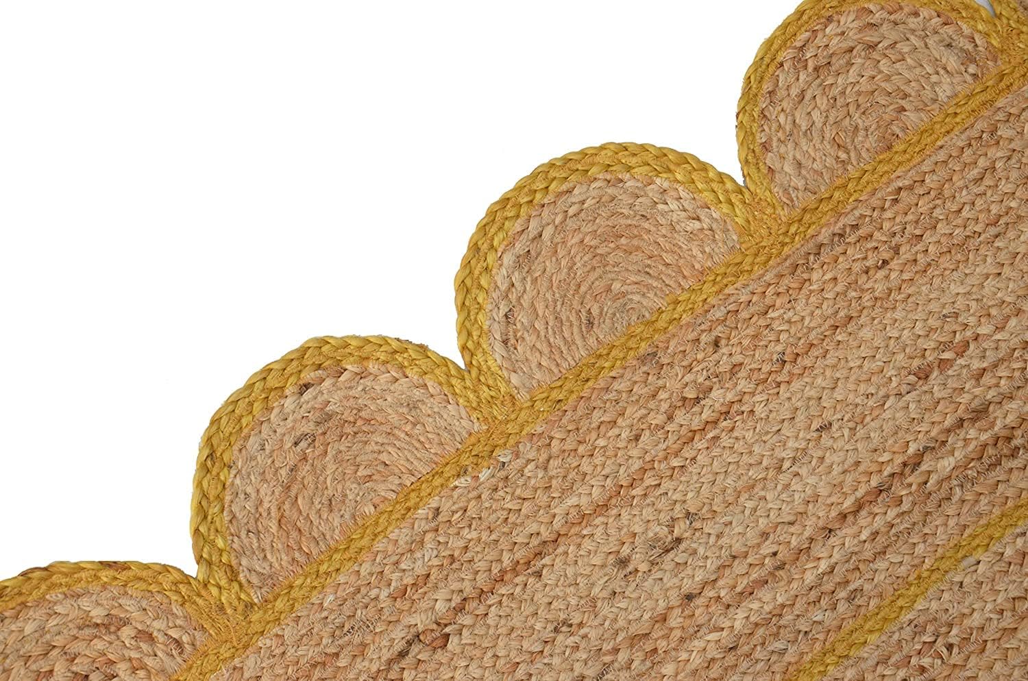 Arise Export Jute Bohemian Area Rug - 3' X 5' ft Scalloped Pattern Natural for Home Decor Item for Living Room Hallways Bedroom and Kitchen (Yellow Colour 3' X 5' ft)