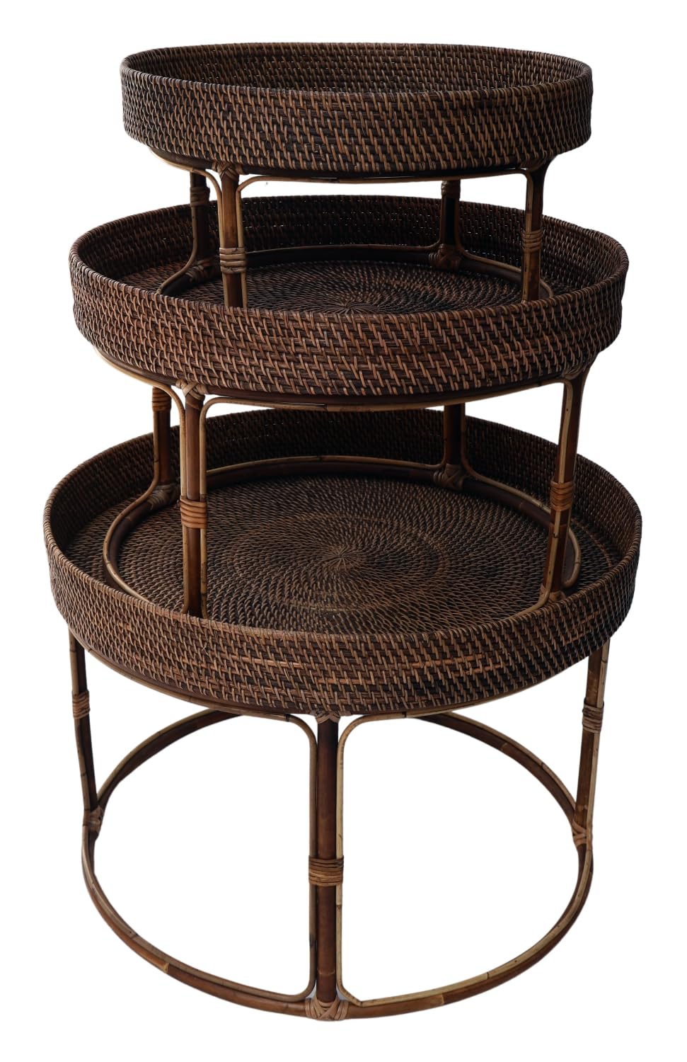GURU SHOP Geflochtener Runder Kaffeetisch, Beistelltisch, Couchtisch aus Rattan - Braun, Size:D50cm H27cm