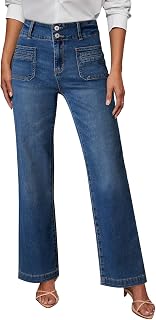 Sidefeel Women's High Waisted Wide Leg Jeans: Tummy Control, Stretchy Straight Leg with Front Pockets