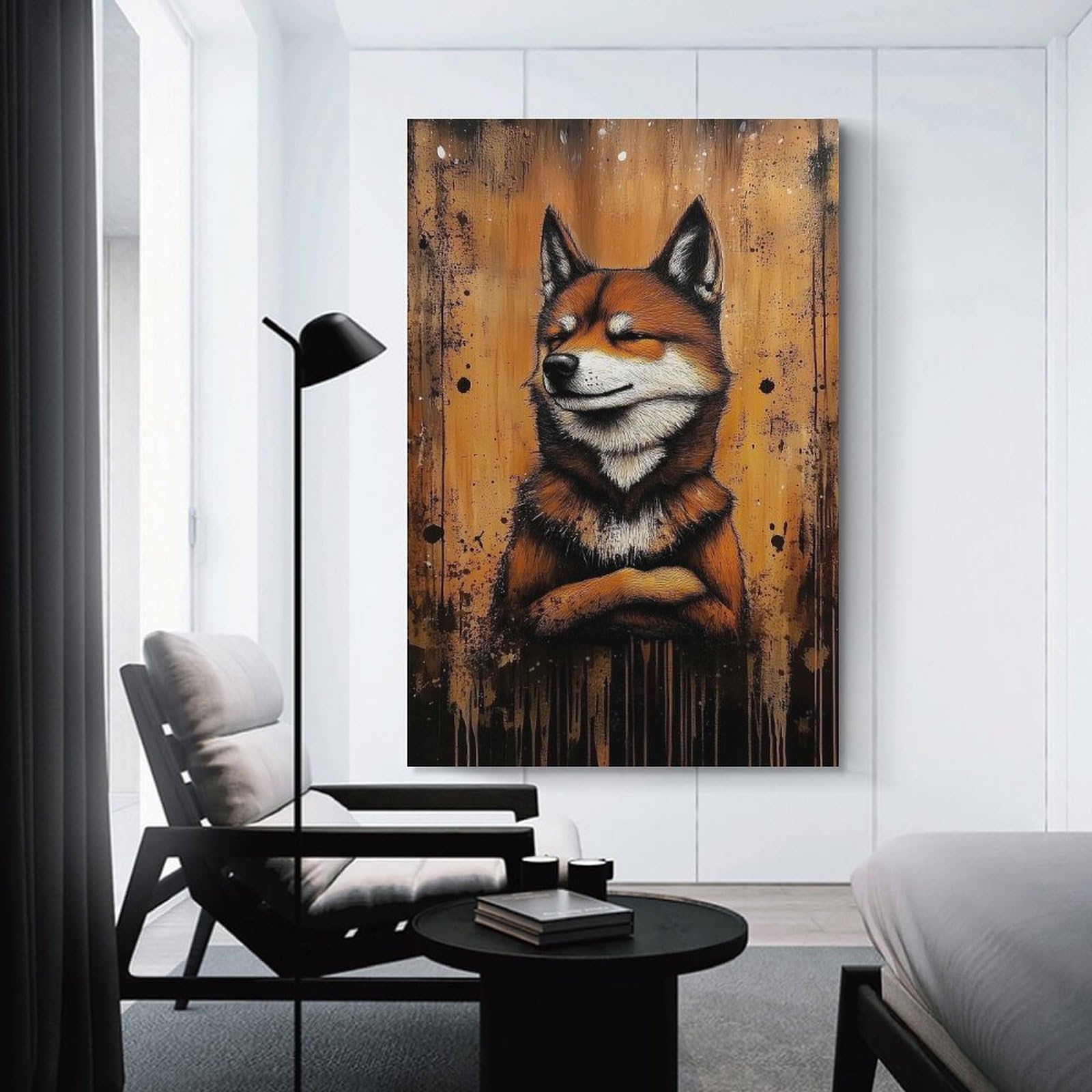 Junmoney Smiling Shiba Inu Painting Decorative Canvas Print, 20x30inch(50x75cm), for Hallway, Bedroom Or Modern Interiors, Gift Idea for Housewarming And Birthdays