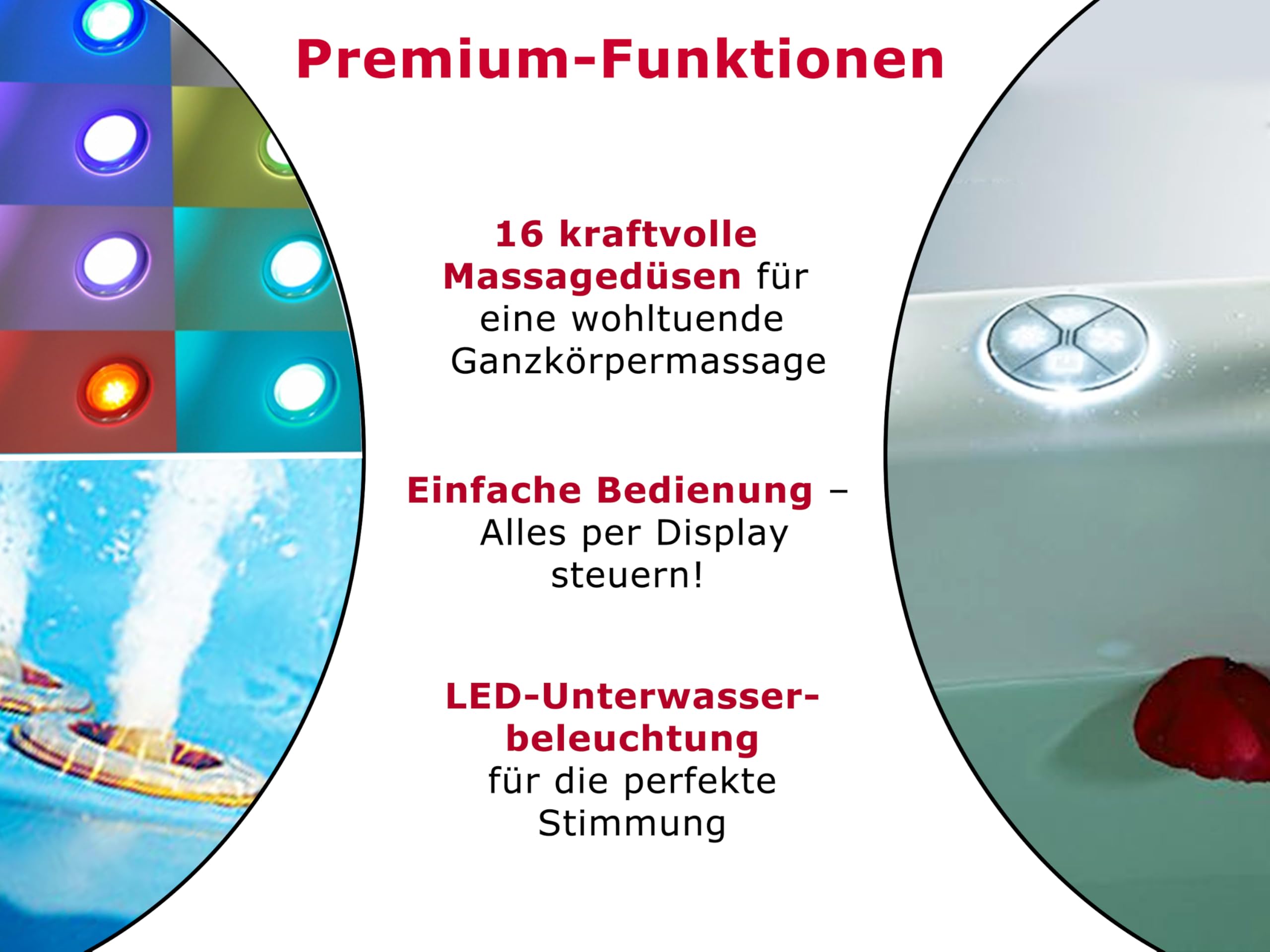 Whirlpool Badewanne Relax Basic – Made in Germany | Eckbadewanne mit 14/16 Massage-Düsen, LED-Beleuchtung & optionalen Armaturen | 180 x 80 cm | Spa-Badewanne für 2 Personen