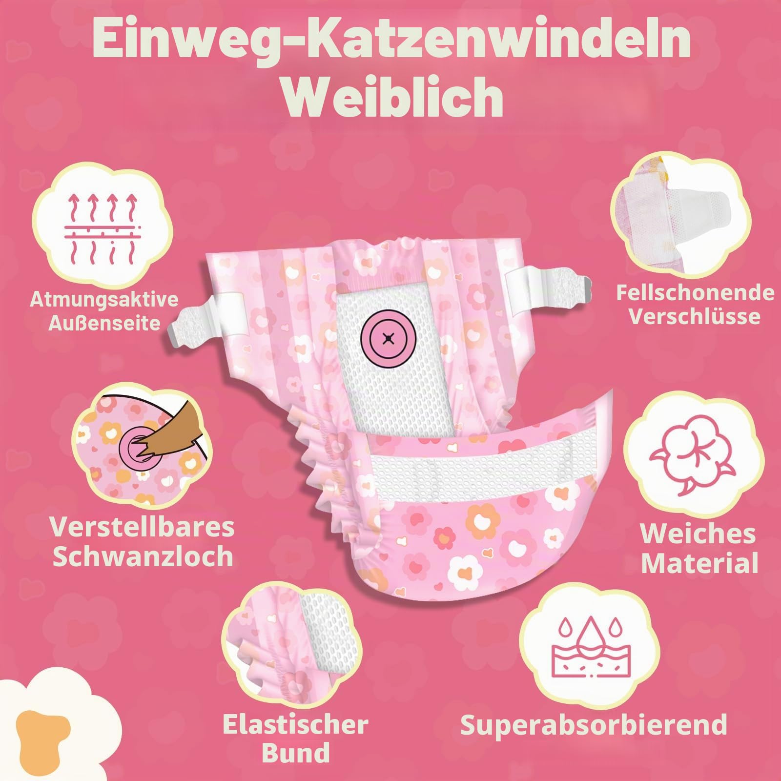 MICOOYO Hundewindeln für Hündinnen, Super Saugfähige Katzen Windeln, Einweg-Katzen-Windelhosen für läufige Hündinnen(S, 24Stück)