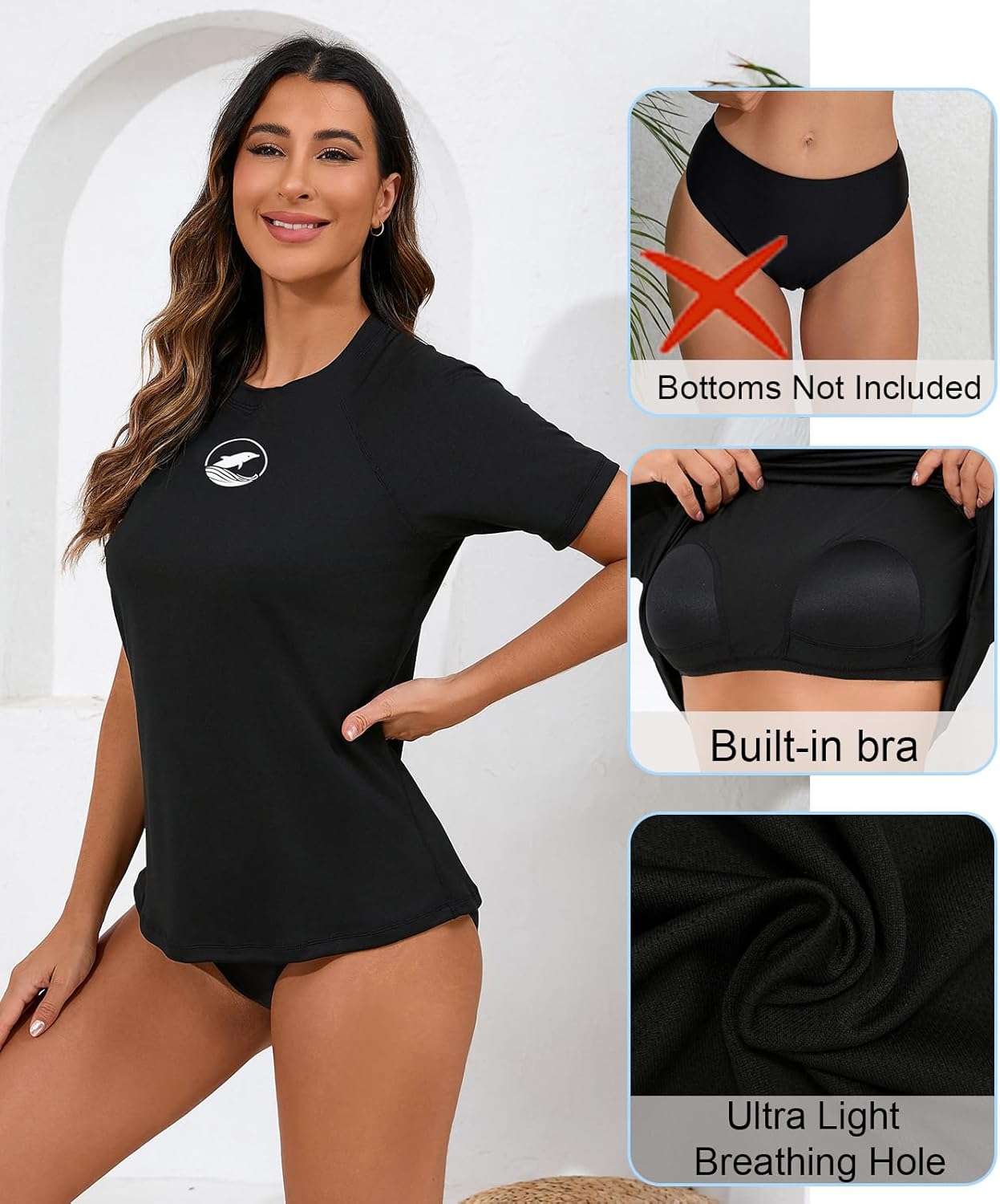 Halcurt Women's Short Sleeve Rash Guard Swim Shirt with Built in Bra UPF50+ Lightweight Quick Dry Swimsuit Top - Image 5