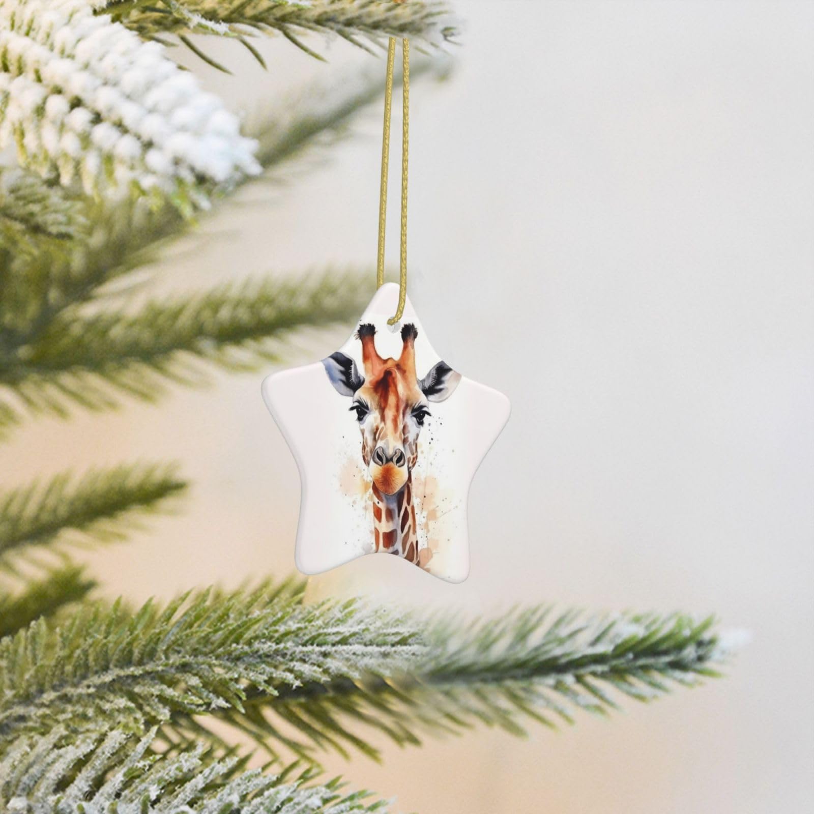 Christmas Tree Decoration Hanging Star Ornament Stylish Animal Watercolor Giraffe Ceramic Ornaments Christmas Tree Decorations Star Pendants for Xmas Tree Winter New Year Wedding Party Supplies