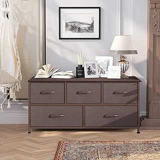 MUMOO BEAR Drawers Dresser Fabric Chest of Drawer 5 Drawers Storage Organizer Unit with Fabric Drawers & Metal Frame for Clothes, Snacks, Toys for Living Room and Bedroom (Brown)