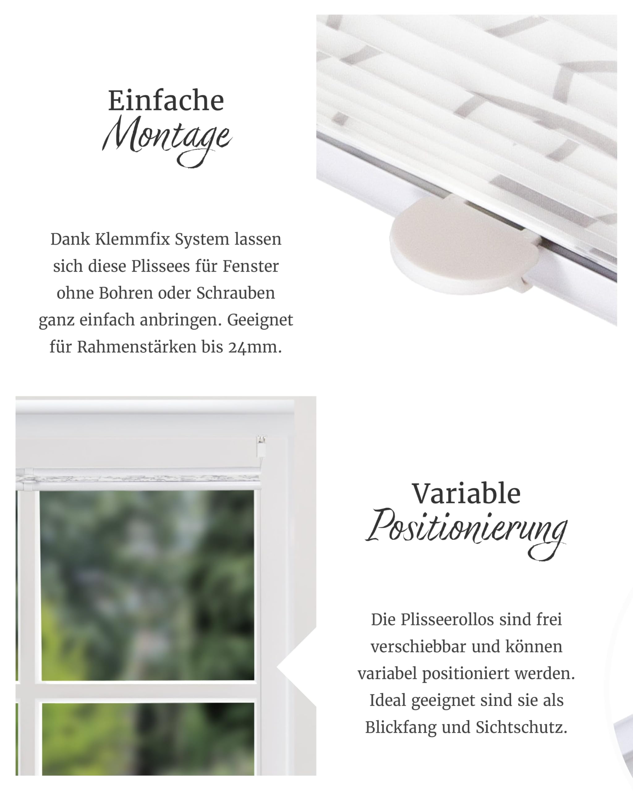 by Garesa Fenster Klemmfix Plissee ohne Bohren Motiv Ranke 80 x 130 cm, Grau - Lichtdurchlässiger Fenster Sichtschutz und Fenster Deko, Faltrollo