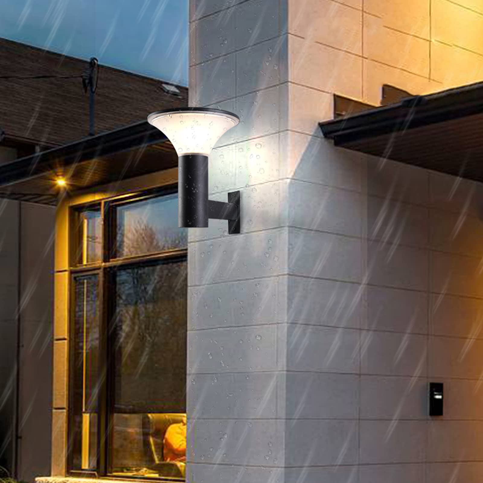 Zewnętrzna lampa ścienna zasilana energią słoneczną, zewnętrzna lampa ścienna LED IP65, wodoodporna lampa solarna ogrodowa, z czujnikiem zmierzchu, oświetlenie tarasu do garażu ścieżki ganku, 3 temperatury kolorów, aluminium
