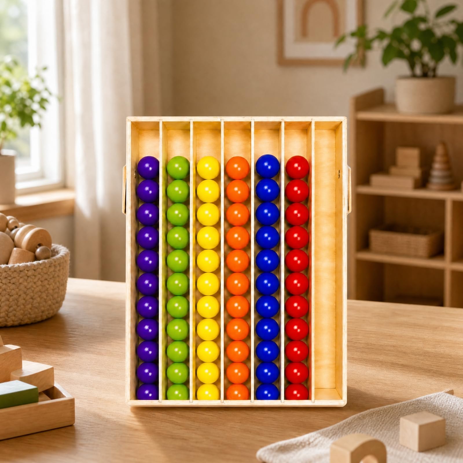 Harilla Gioco in Legno di Abbinamento Colori Resistente Tavola in Legno con Scomparti e Perline Rigiocabile Giocattolo per Bambini di 4-6 Anni, Sale Giochi