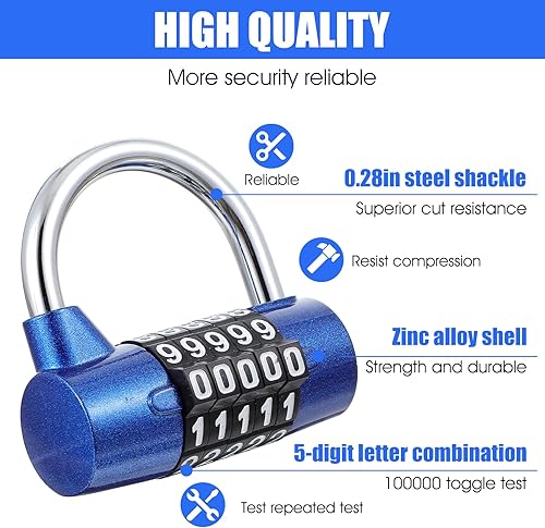 Miniatura 3 de Cerradura de combinación de 5 letras de 5 piezas, casillero de gimnasio de 5 dígitos, cerradura de metal reiniciable sin llave para caja de
