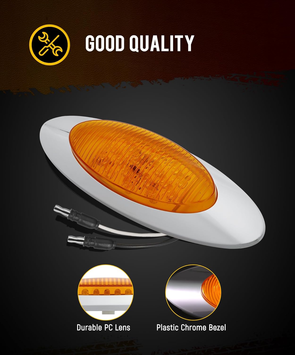 Partsam 10pcs 6.5" LED Marker Lights, Oval Amber 16LED Side Marker Clearance Lights [DOT Approved] with Chrome Bezel Replacement for Truck Peterbilt Kenworth Freightliner