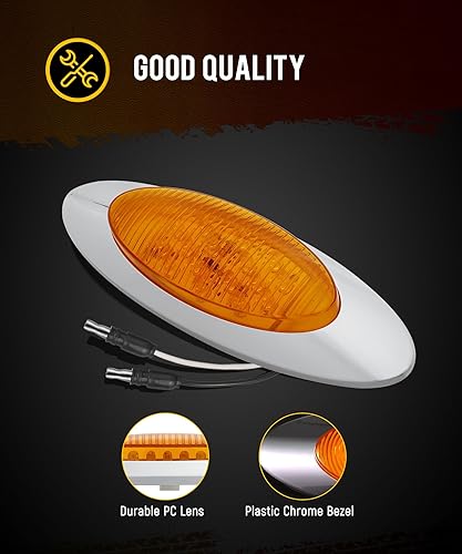 Miniatura 7 de Partsam Peterbilt Kenworth Freightliner - 10 luces LED de 6.5 pulgadas, color ámbar ovalado, 16 luces laterales con bisel cromado de repuesto para