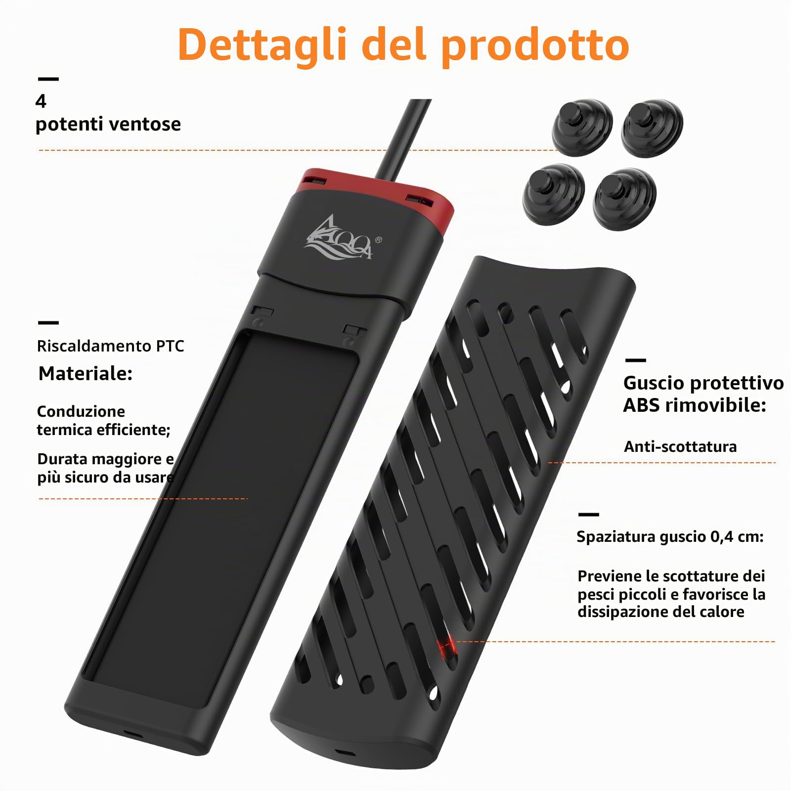 AQQA Riscaldatore per acquario, 100 W, PTC, con termostato, temperatura regolabile per acquario, con display LED esterno, per acquario, per 30-100 l