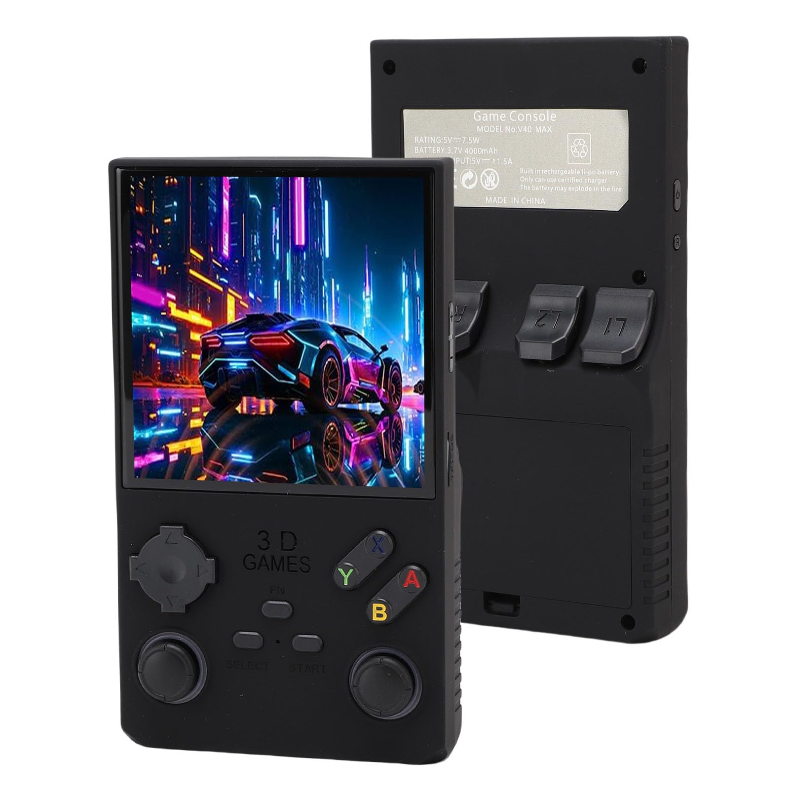 Pyhodi Handheld-Videospielkonsole, Retro-Handheld-Gaming-Konsole, 256 GB Speicherkarte, 720x720 4,0-Zoll-IPS-Bildschirm, 8W-Lautsprecher, mit High-Fidelity-Stereo-Lautsprechern für (Black)