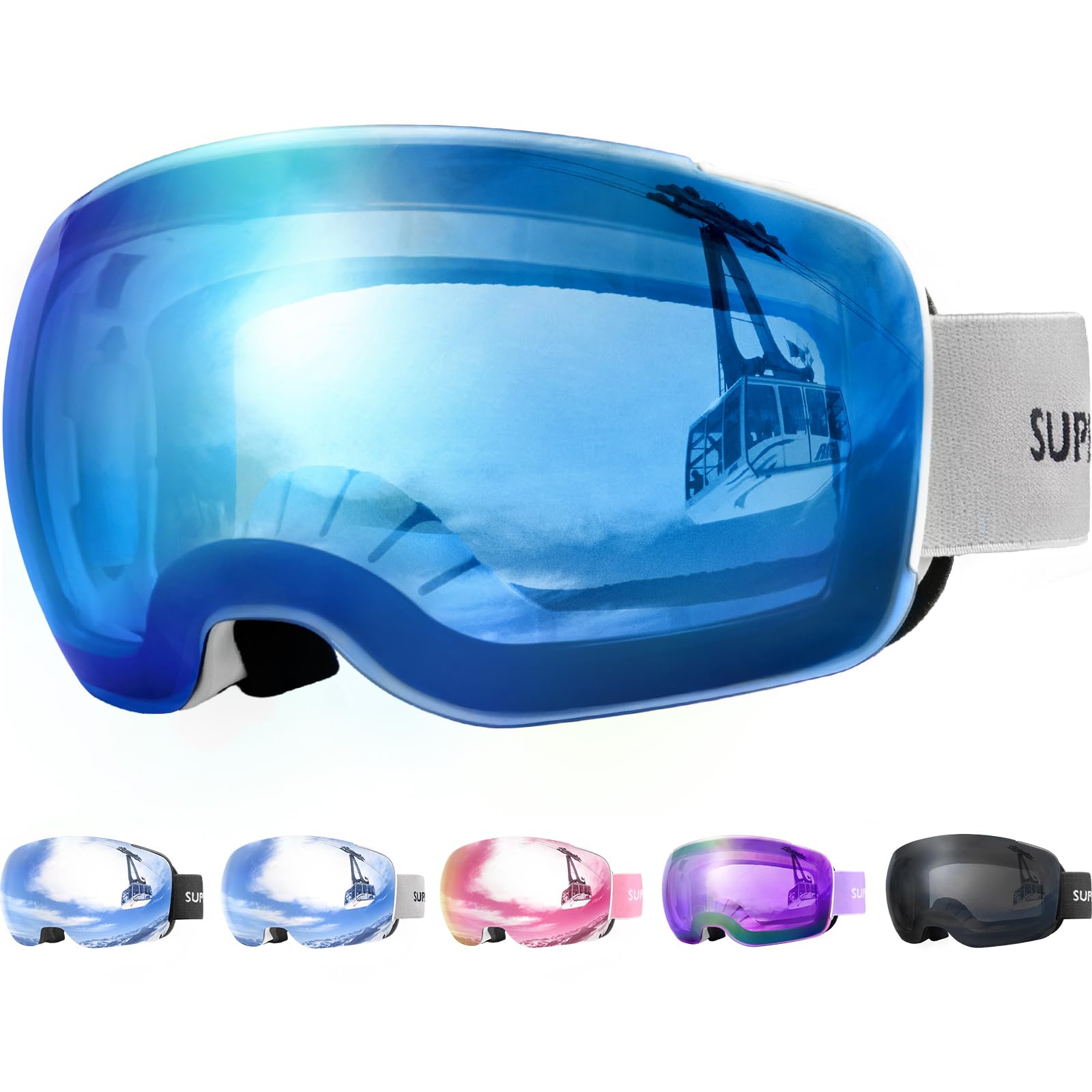 Supertrip Adult Ski Goggles, Interchangeable Lens Anti-Fog Snow Snowboard Goggles for Men Women Youth
