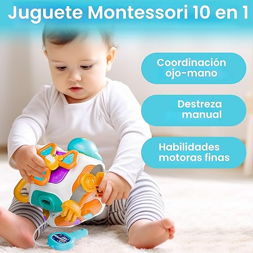 Miniatura 3 de iPlay, iLearn Cubo de tablero 10 en 1 para bebé, juguete sensorial Montessori para niños pequeños de 1 a 3 años, asiento de automóvil para niños,
