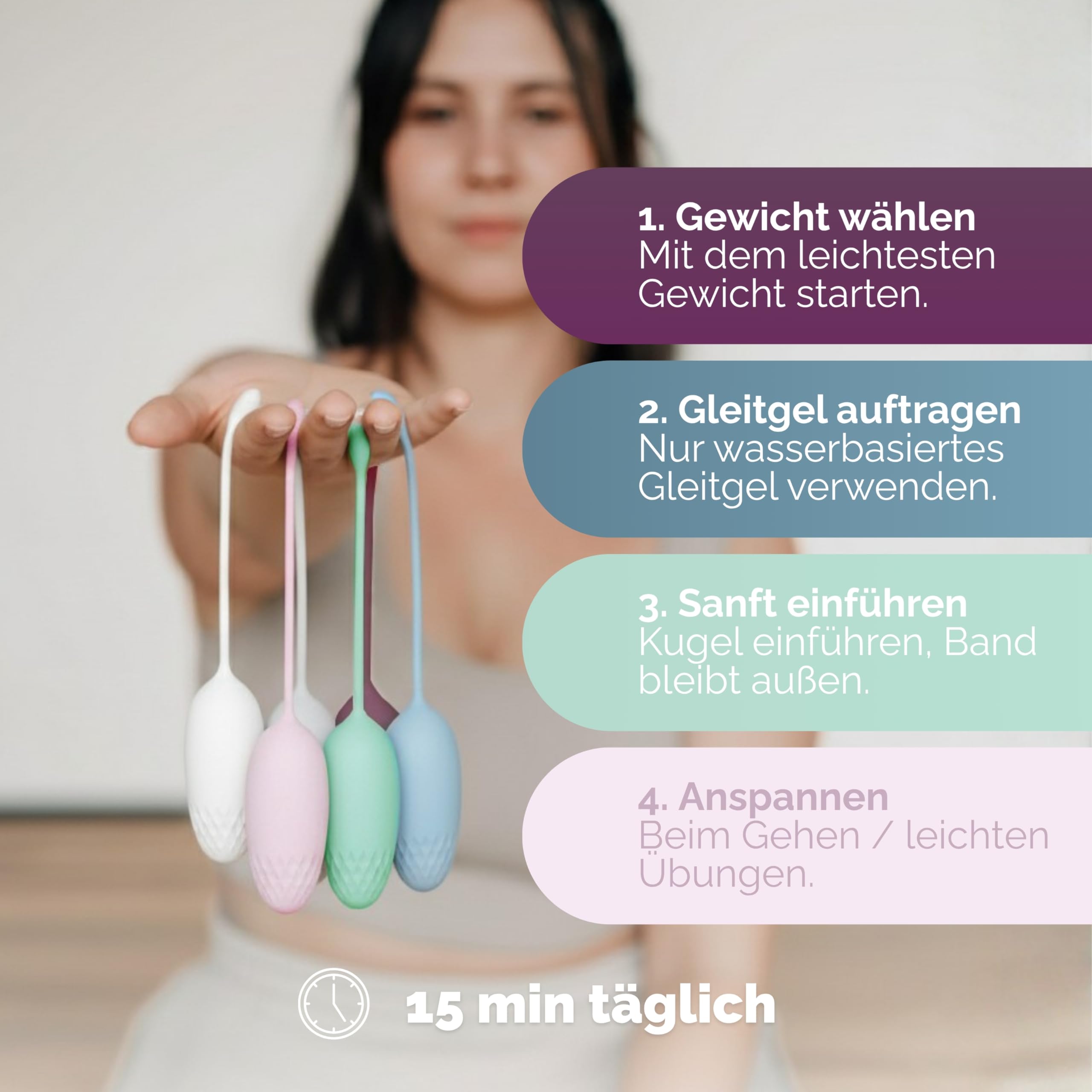 Livella | Beckenboden-Trainer mit 6 Gewichten 25-110 g, Vaginalkugeln aus Silikon mit Rückholband, abgestuftes Set für dein Training, vor und nach der Geburt, 6 Farben