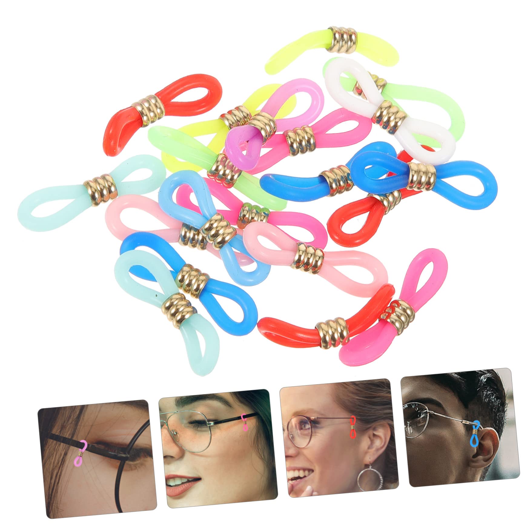 Holibanna Support de Lunettes Embouts pour Chaîne de Lunettes Antidérapant en Silicone et Métal, Lot de 60 Réglables pour Éviter la Perte