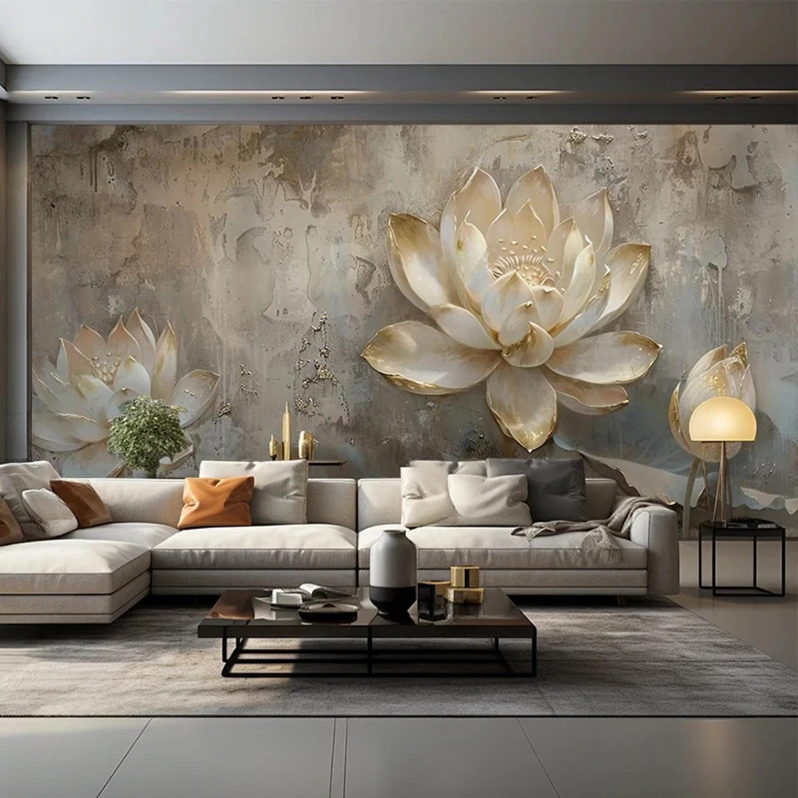 Mural 3D effet peinture à l'huile design plante moderne de luxe