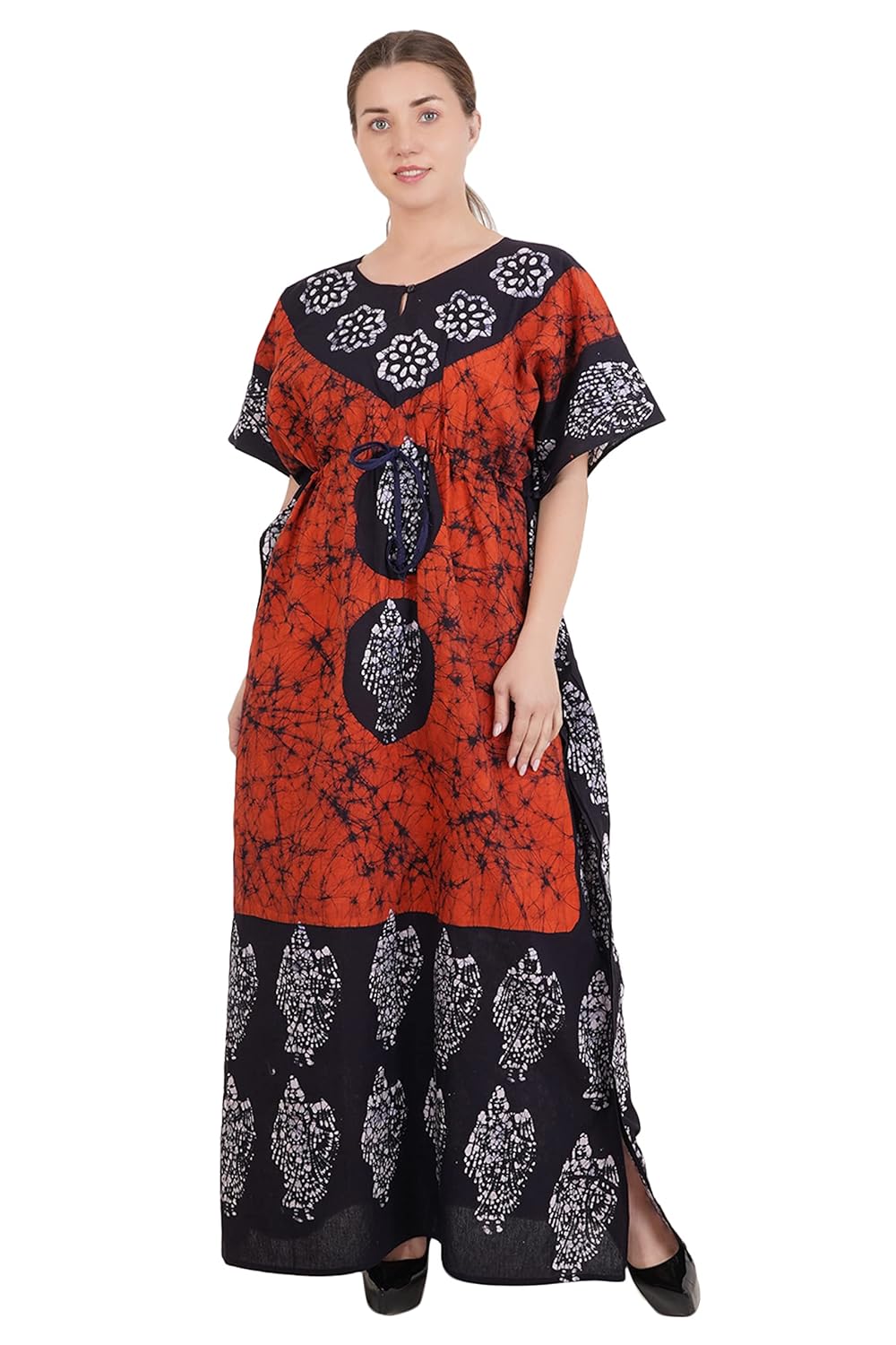 Buy Women's Cotton Floral Batik Print Kaftan Nighty Maxi Nightgown