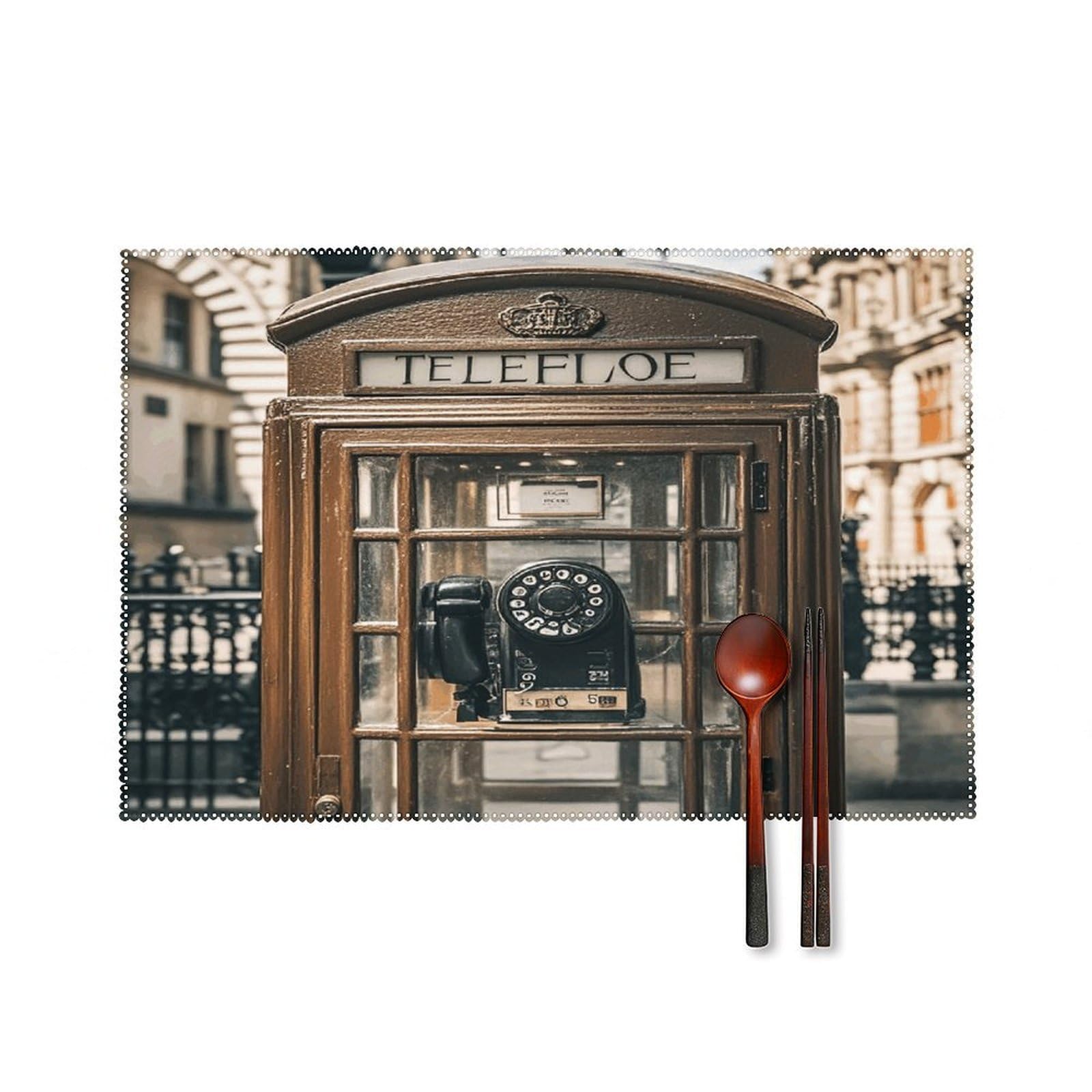 England UK Retro London Telephone Placemats Set of 4 Heat Resistant Non-Slip Place Mats Wipeable Easy to Clean Table Mats for Kitchen Dining Party Outdoor Placemats