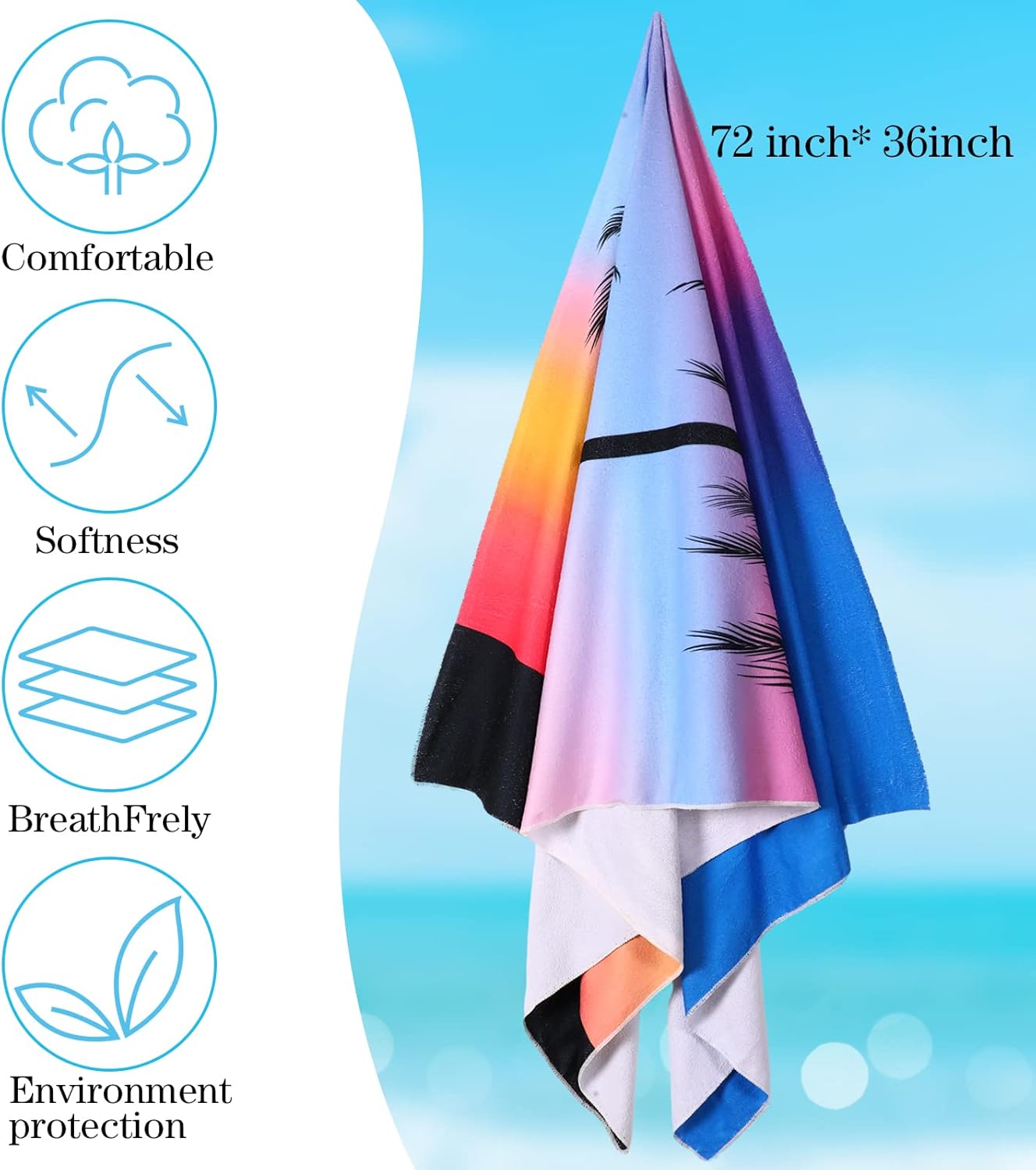 Panelee 6 Pack Oversized Thin Beach Towel 71"x35" Large Microfiber Lightweight Sand Free Towels Quick Dry for Swimming Pool Travel Camping Yoga Adult Vacation Gift(Dark Blue,Turtle Mandala Tie Dye)