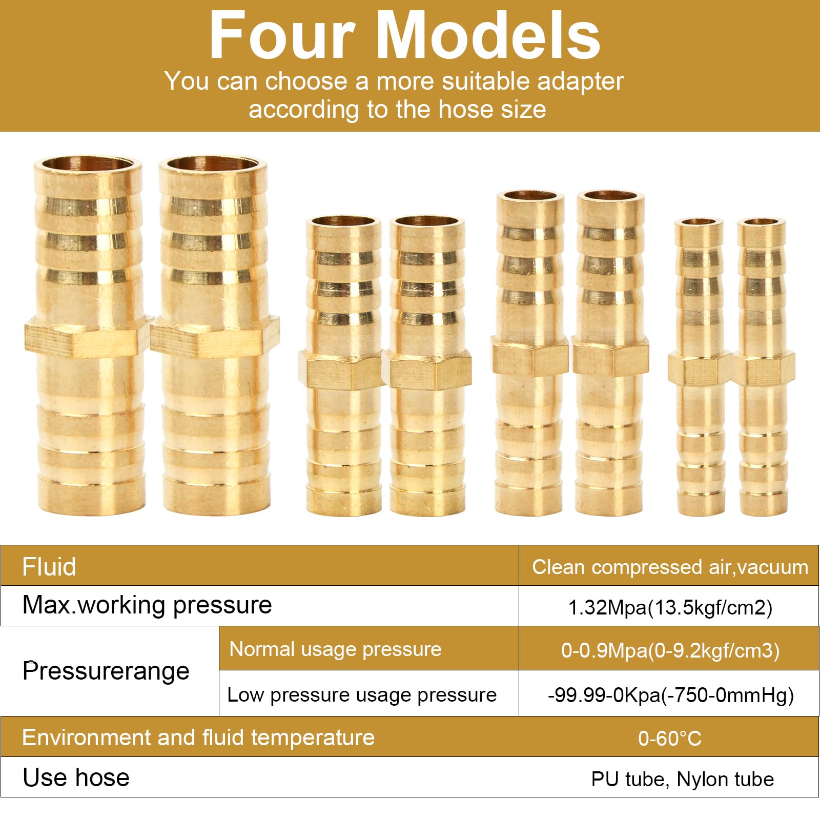 dentedeleao Hose Connector Set Fuel Line Connector, 20 Pieces Pipe Fittings, Brass Barbed Tube Straight Hose Fitting for Diesel Air Water and Fuel(6 mm/8 mm/10 mm/12 mm) - Image 3