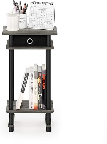 Miniatura 43 de Furinno Turn-N-Tube - Mesita de noche lateral de extremo alto con cajón de contenedor, 1 paquete, pino ámbar/negro/negro Ámbar Pino/Negro/Negro,Nuez