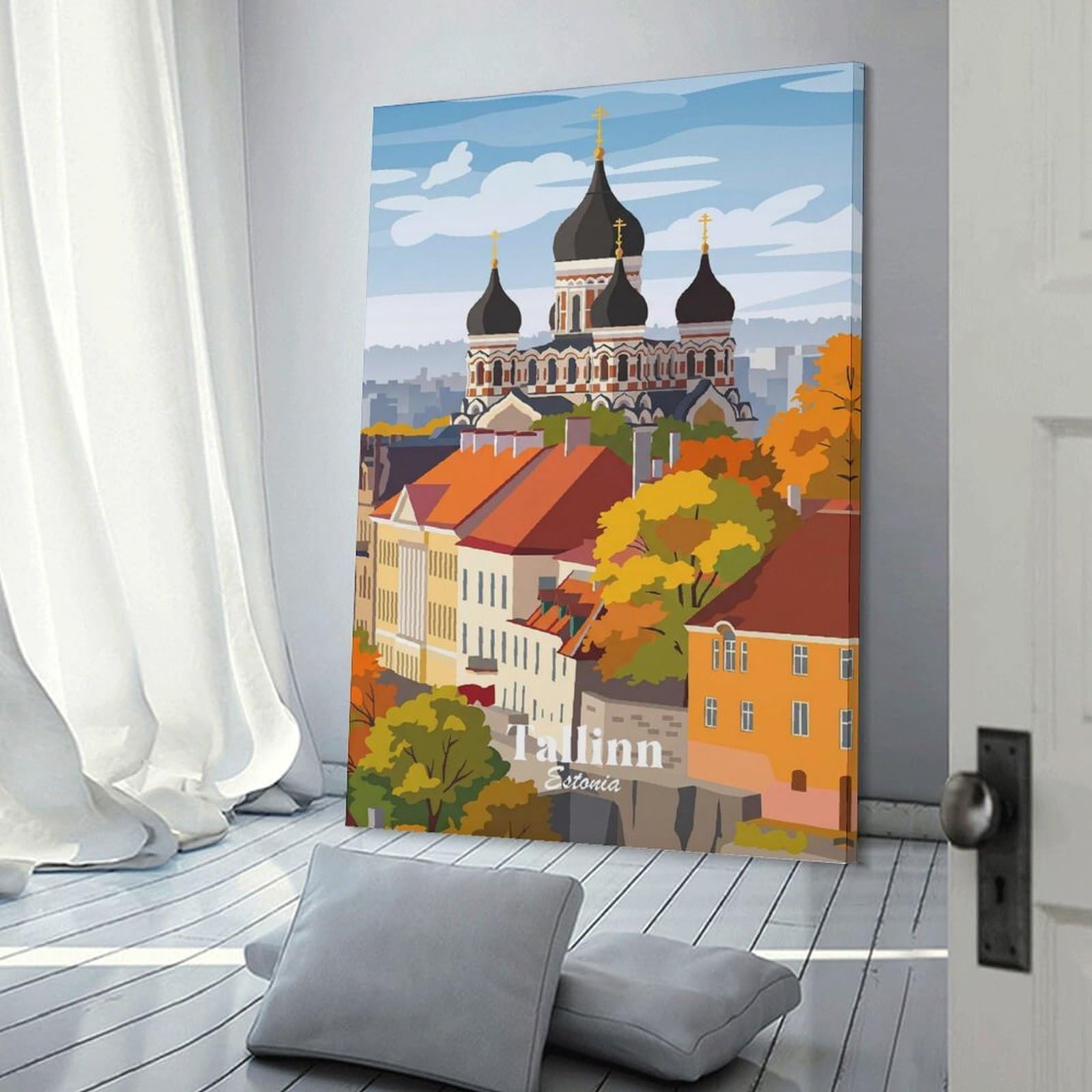 Junmoney Tallinn Estonia Wall Art Print 24x36inch(60x90cm), for Hallway, Entryway Or Landing, A Neat Decor Update for Hallways, for Everyday Interiors