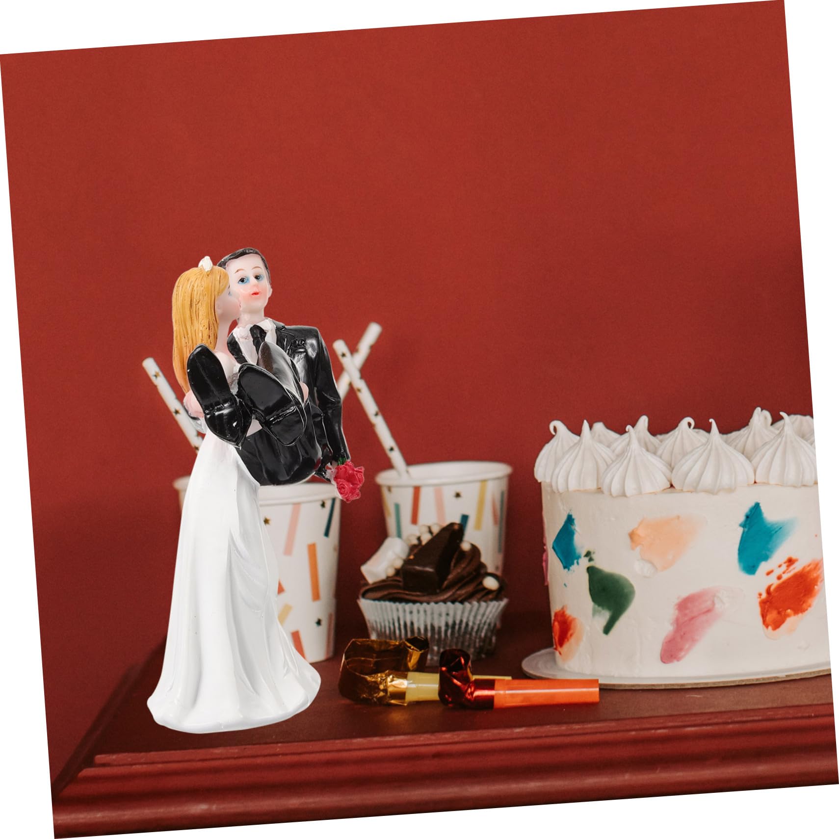 2stücke Brautpaar Tortenfigur Aus Resin Hochzeitsdeko Für Romantische Anlässe Witzige Cake-Topper Für Unvergessliche Hochzeiten Braut Und Bräutigam Figurine Schwarz Und Weiß