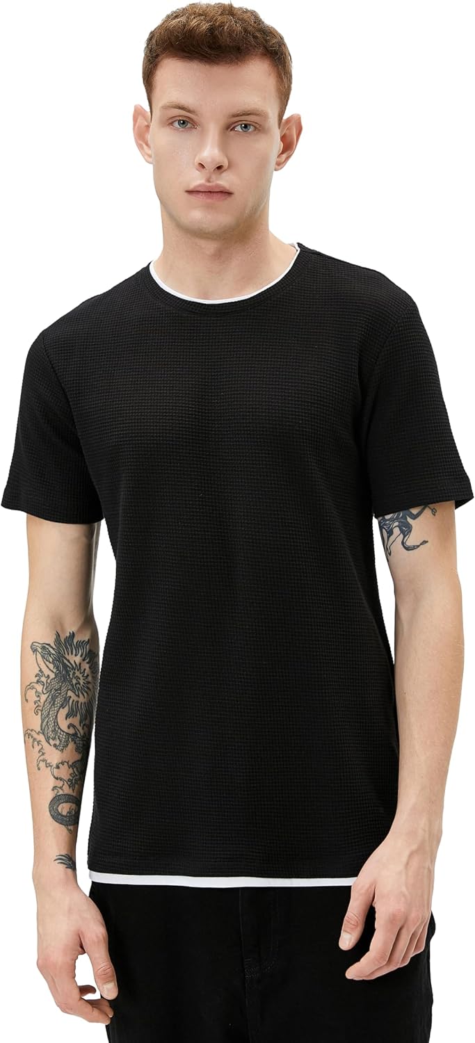 Professional | KOTON Mens Cloth Detail Crew Neck Slim Fit Textured Basic Tshirt 2026