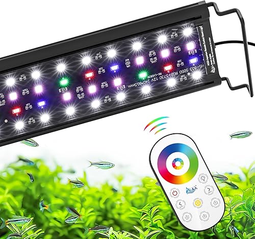 AQQA Luz de acuario, luz de tanque de peces con control remoto, color de luz infinitamente ajustable, 10 brillos de luz, 2 luces de espectro