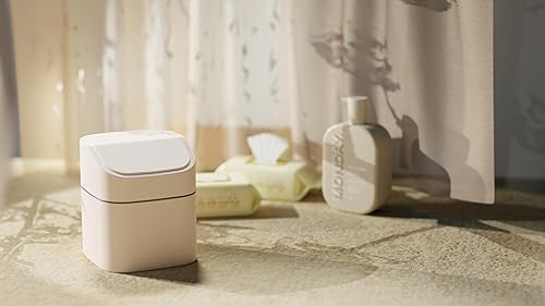 Miniatura 3 de Sheebo Mini bote de basura de plástico moderno con tapa, papelera para escritorio de oficina, tocador de baño, escritorio, mesa o mesa auxiliar,