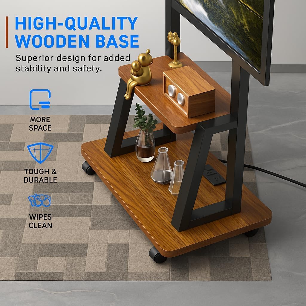 Rolling TV Stand for 32-80 Inch TVs, Mobile TV Cart with Power Outlet, Outdoor Tv Stand with Wheels, Portable tv Stands for LCD OLED 4K Flat/Curved Panels Max VESA 600x400mm (Walnut)