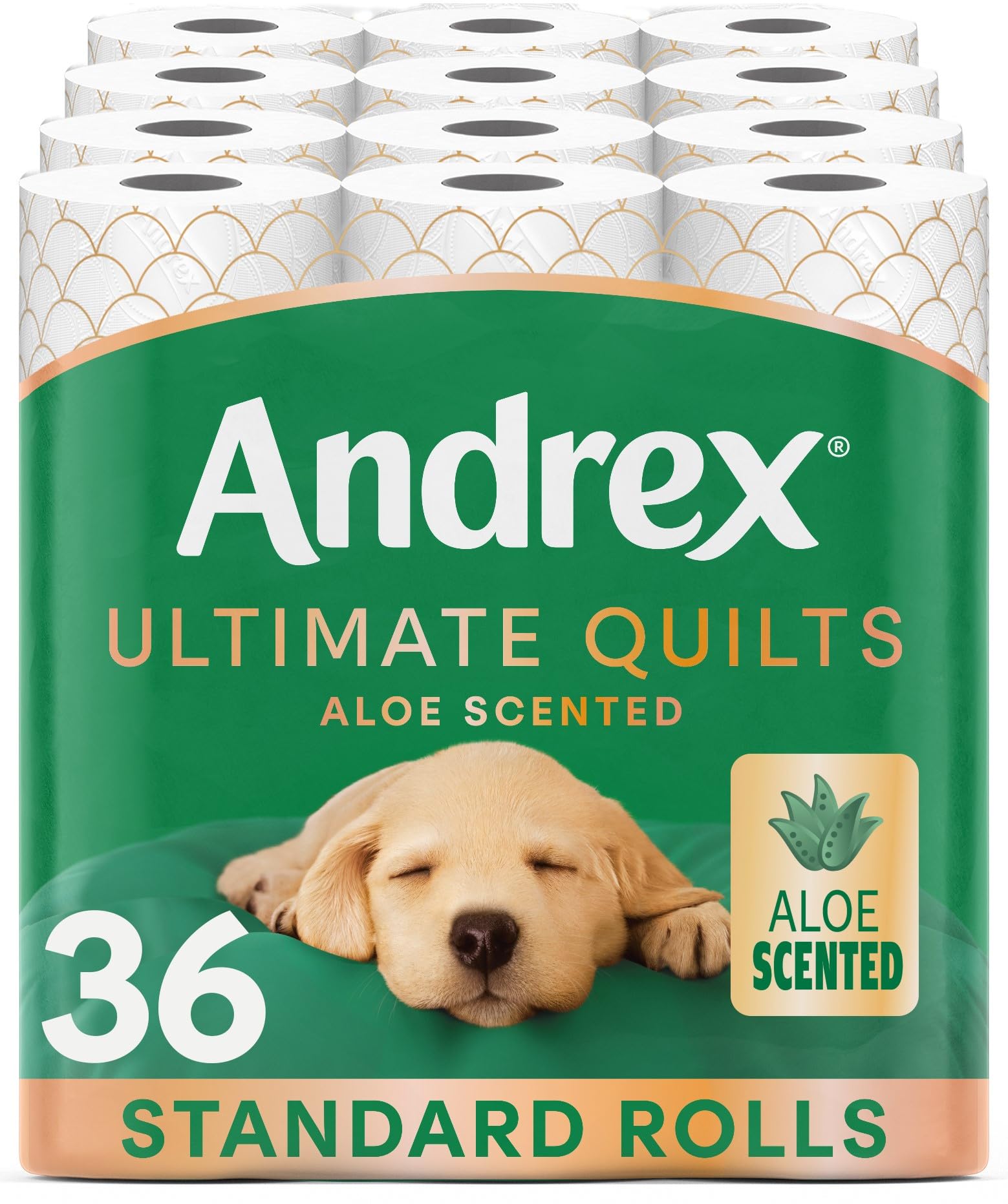 Andrex Ultimate Quilts Toilet Tissue 36 Rolls with Aloe Vera Fragrance, Air Pocket Technology for Soft, Thick Sheets - Bulk Pack of 36 Quilted Toilet Rolls, FSC Certified