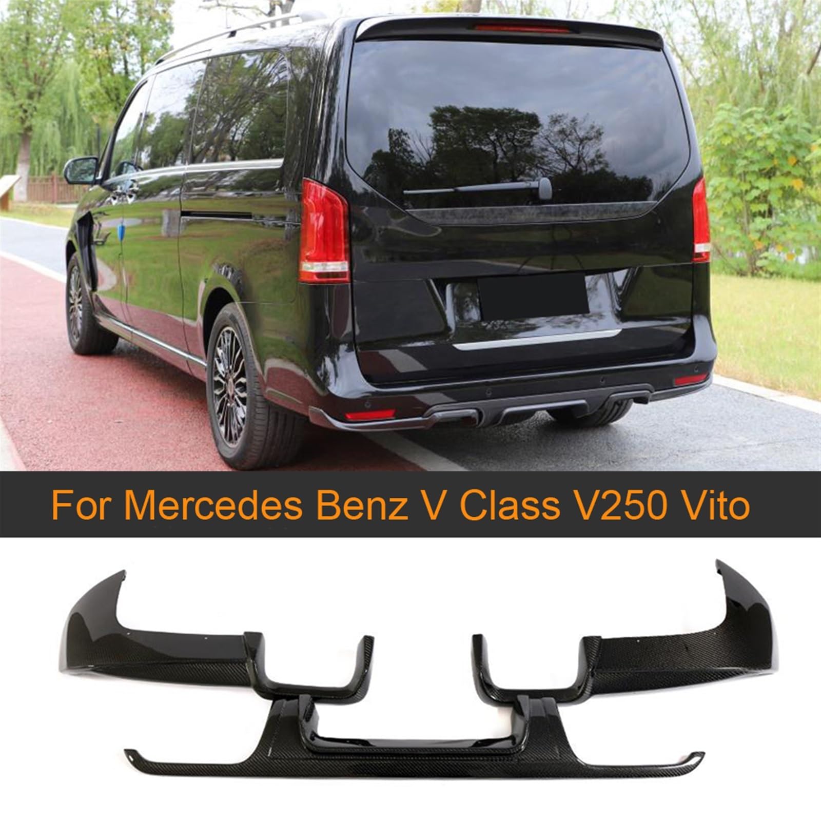 Dyfuzor tylnego zderzaka z włókna węglowego Spoiler kompatybilny z Mercedes Benz V klasa V250 Vito W447 dyfuzor tylnego zderzaka osłona ochronna (Color : Carbon fiber)