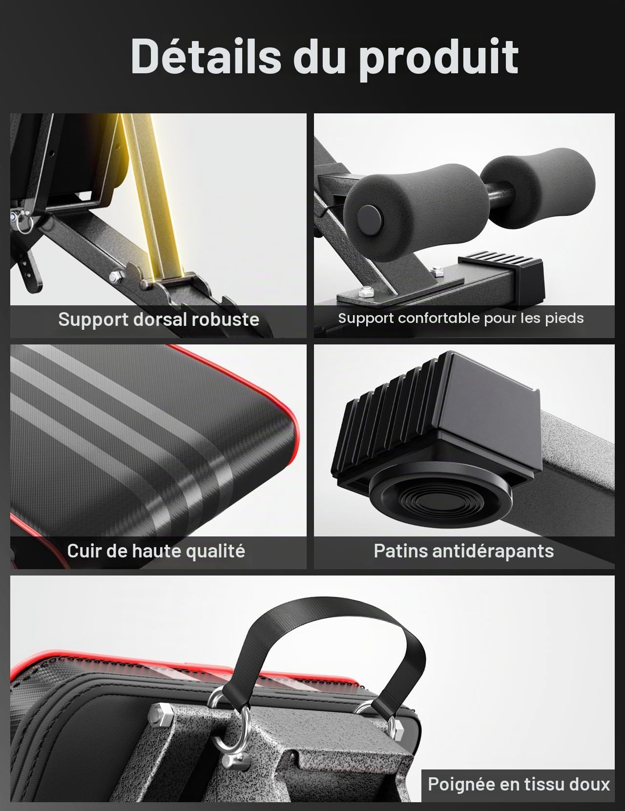YOLEO Banc de musculation pliable multifonction avec supports pour la maison, banc de musculation réglable avec plateau, banc de musculation avec poids et curl des jambes