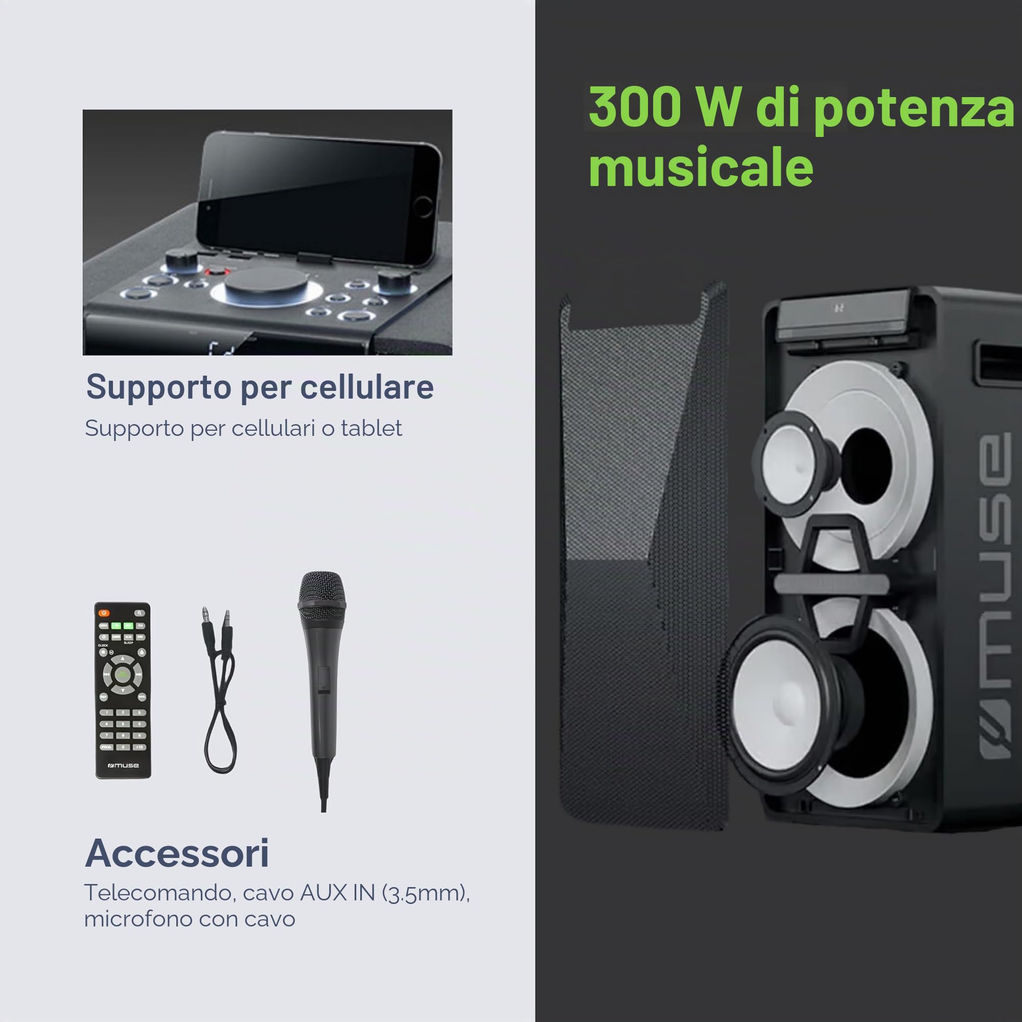 Muse M-1920 DJ altoparlante 300 W Nero Con cavo e senza cavo Bluetooth/USB/RCA/3.5mm